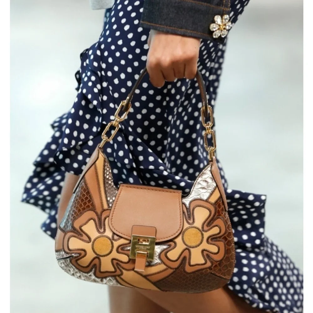 Michael Kors Bancroft Small Patchwork Snakeskin Leather Shoulder Bag